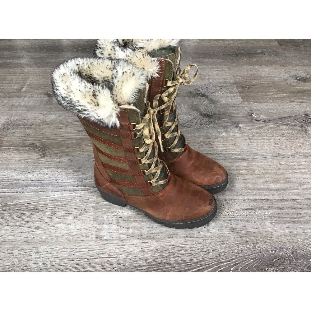 KEEN Women's Size 7.5 Wapato Tall Waterproof Winter Boots Brown Green Faux Fur
